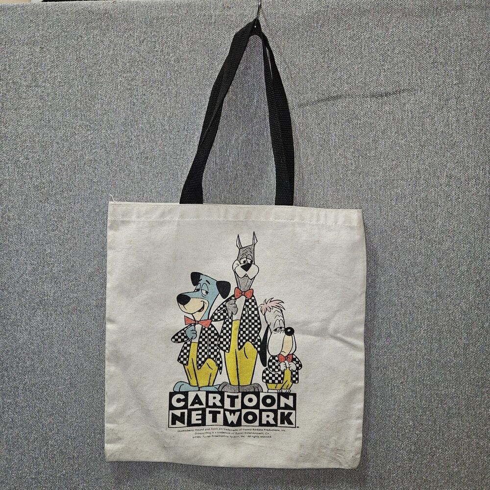 VINTAGE Canvas Print Cartoon Network White Tote bag  DROOPY, ASTRO, HUCKLEBERRY